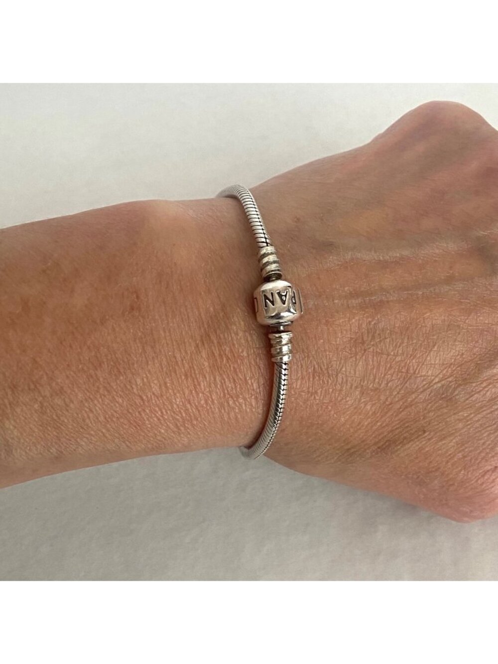Pandora Sterling Silver 925 ALE Snake Chain Barrel Clasp Charm Bracelet 7.25"